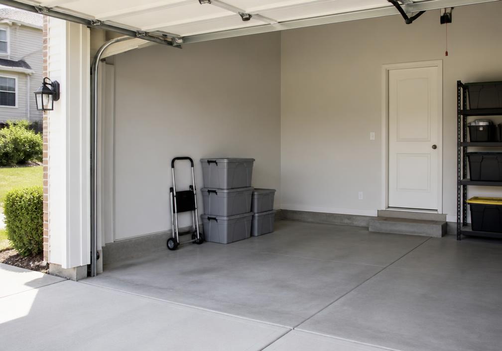 Reusable moving bins and moving equipment in a residential garage